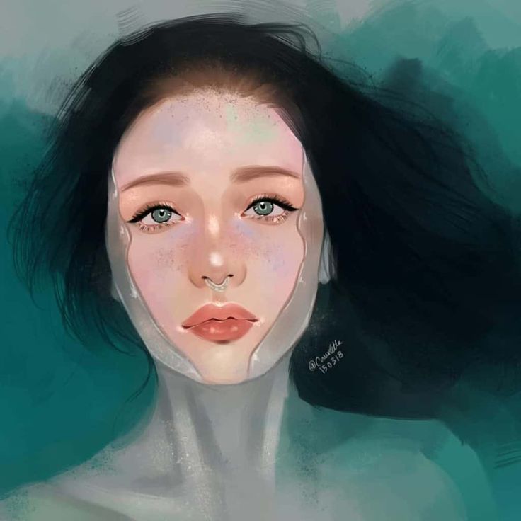 a digital painting of a woman with freckles on her face