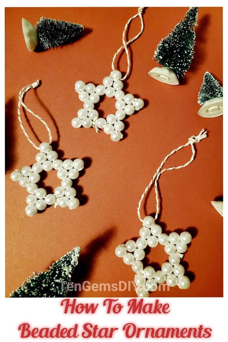 beaded star ornaments on an orange background with the words how to make bead star ornaments