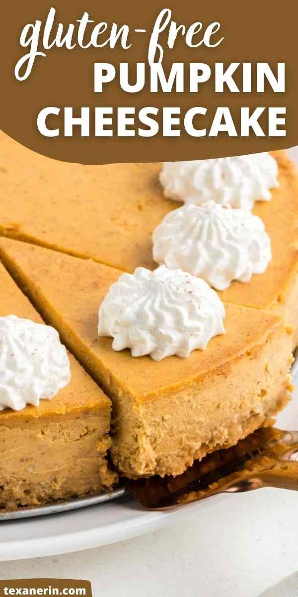 a slice of gluten - free pumpkin cheesecake with whipped cream on top