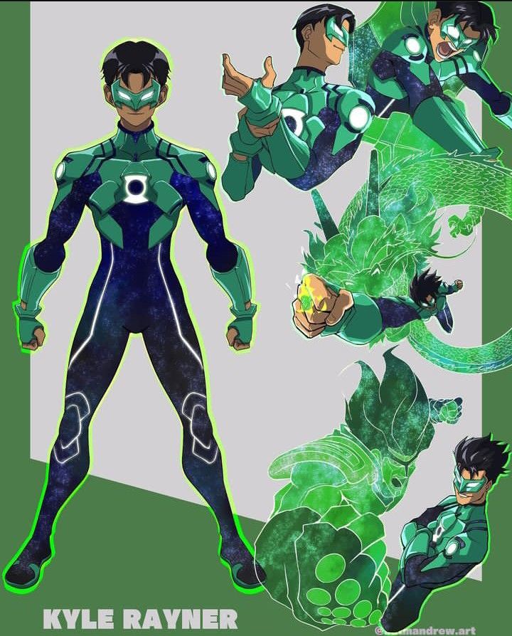 the green lantern and other characters are depicted in this image, as well as their costumes