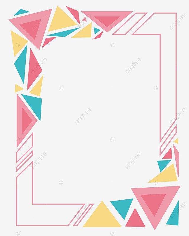 an abstract frame with triangles in pink, yellow and blue colors on a white background