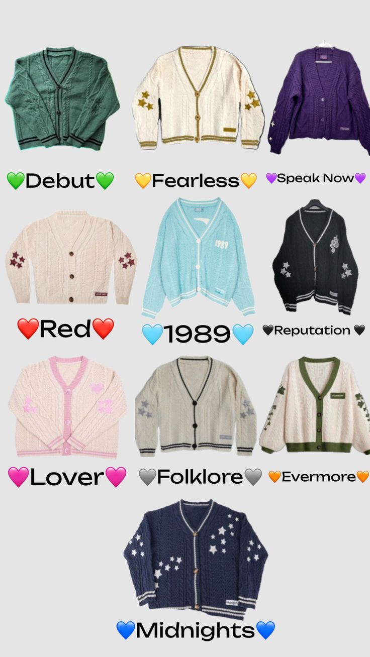 the different types of sweaters are shown in this graphic style, with hearts on them