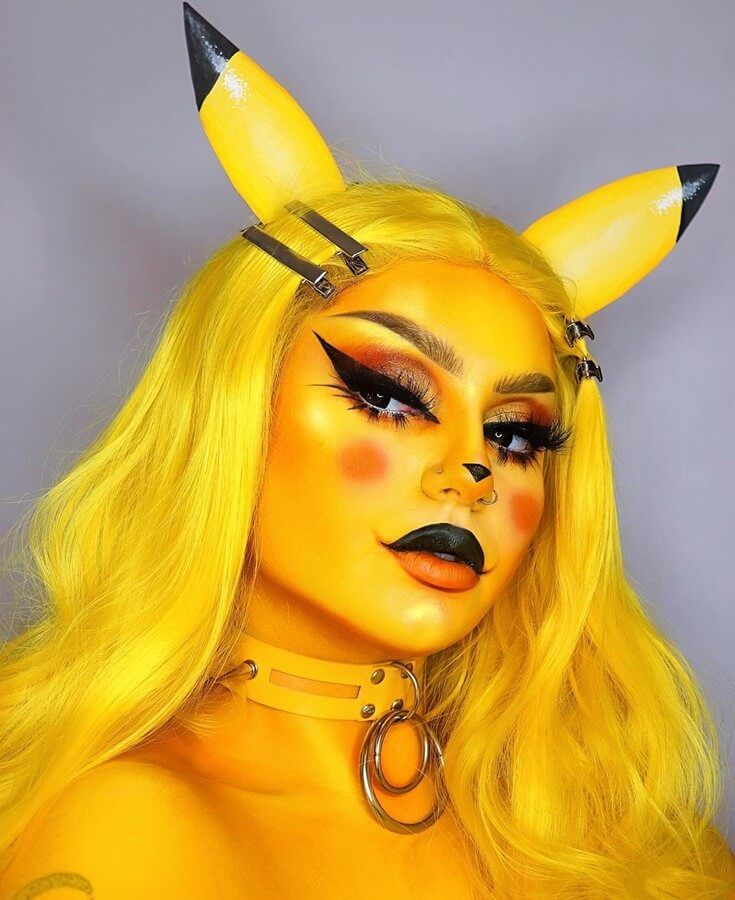 Pikachu Pokémon. Canvas Face and Body Paint. Click the image, for more art by Sarina Nexie Pikachu Makeup, Extra Makeup, Makeup Zombie, Halloweenský Makeup, Fire Fairy, Organization Makeup, Halloween Makeup Pretty, Cool Halloween Makeup, Face Paint Makeup