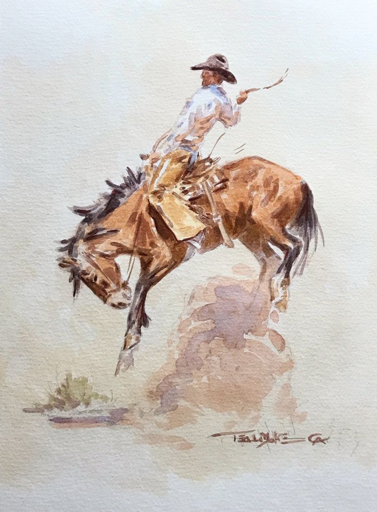 a watercolor painting of a man on a horse with a bow in his hand