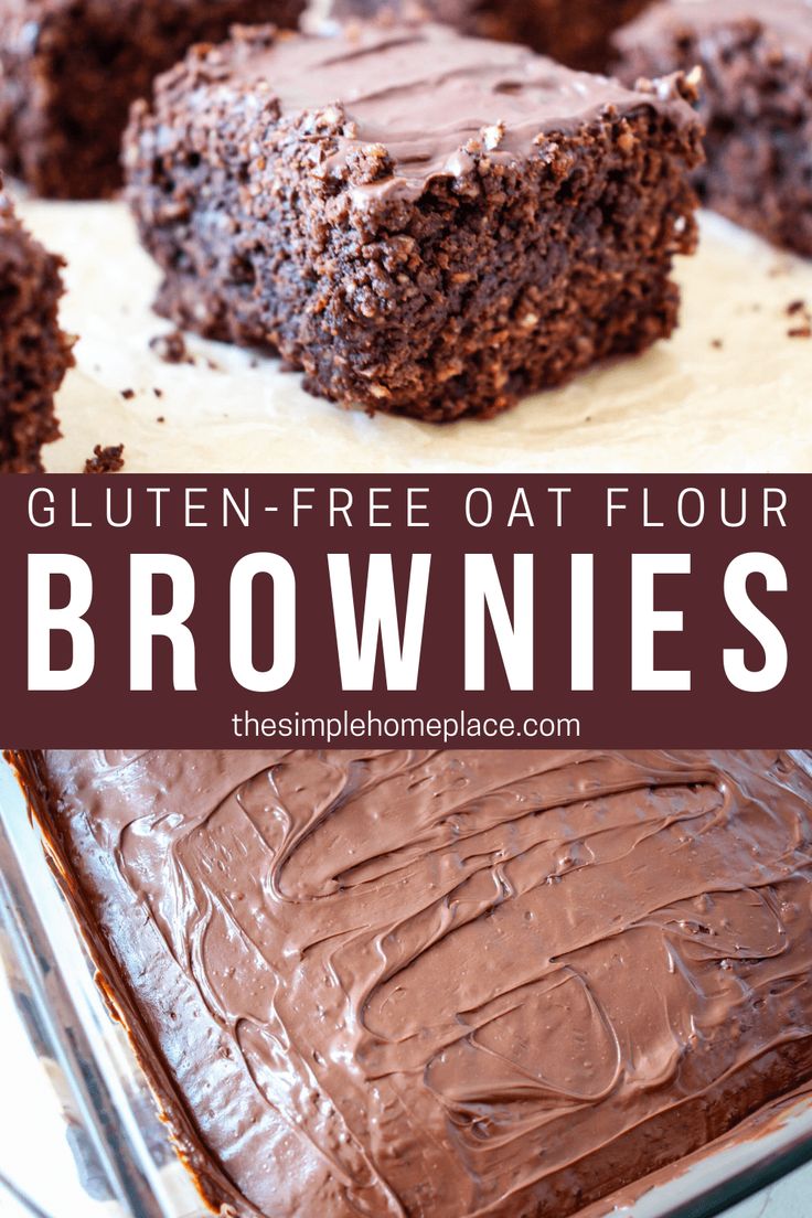 gluten - free oat flour brownies with chocolate frosting on top