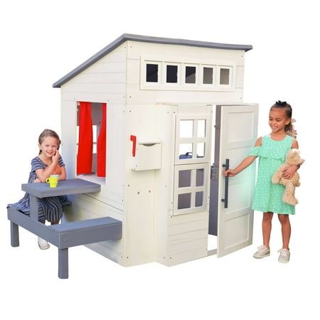 We heard you! You asked for a white playhouse so you can add your own personal touches. So, we took our popular KidKraft Modern Outdoor Playhouse and gave it a fresh new look, designed to accommodate all you crafty DIY-ers. The blank slate lets you paint over it with any color you desire. Or, keep the color as is and just attach decorations and accessorize to a theme, holiday or whatever your heart wants. This was already our most re-decorated playhousenow it's easier than ever to put your own s Outdoor Playhouse, Playhouse Outdoor, Wooden Playhouse, Grilling Gifts, Kid Craft, Children Play, Kids Playhouse, Swing Set, Outdoor Grill