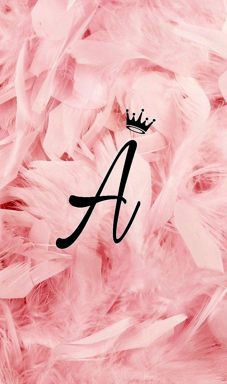 the letter a is surrounded by pink feathers