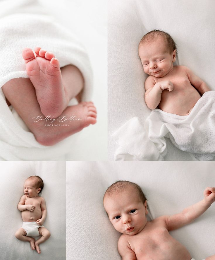 a collage of photos with a baby's feet and hands