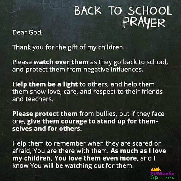 back to school prayer written on a blackboard