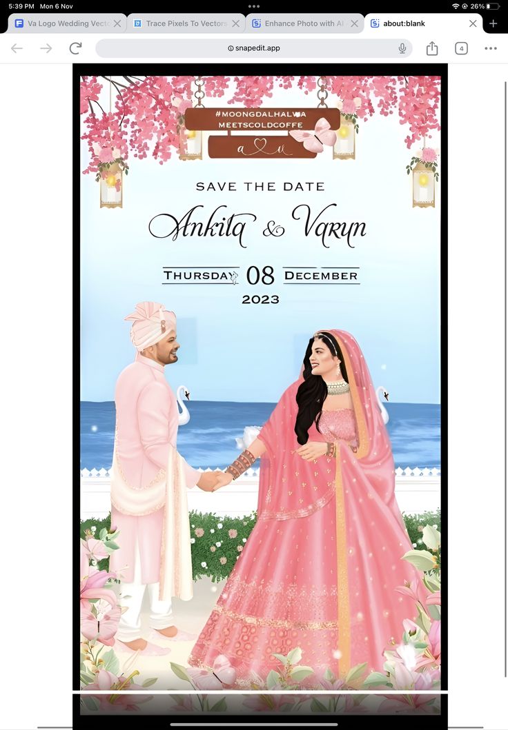 Cartoon Wedding Invitations Illustration, Save The Date Indian Wedding, Save The Date Indian, Wedding E Invite, Cartoon Wedding Invitations, Caricature Wedding Invitations, Wedding Illustrations, Designing Process, Wedding Card Design Indian