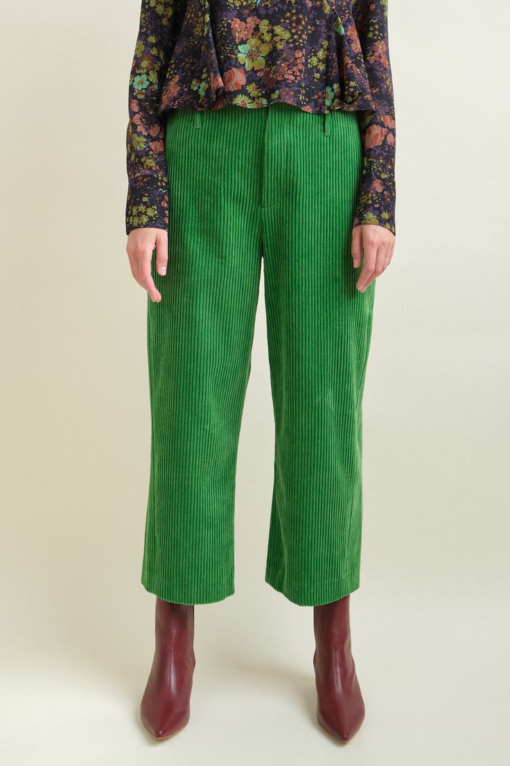 Sigrid Pant in Green by Atelier Delphine on Sale Bright Green Color, Corduroy Pant, Green Corduroy, Corduroy Pants, Bright Green, Green Color, Green Colors, Color Pop, Pants For Women