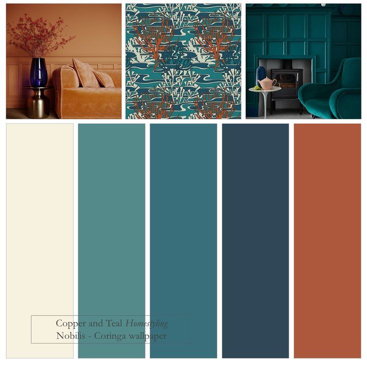 the color scheme is teal and orange, with different shades to choose from in this room