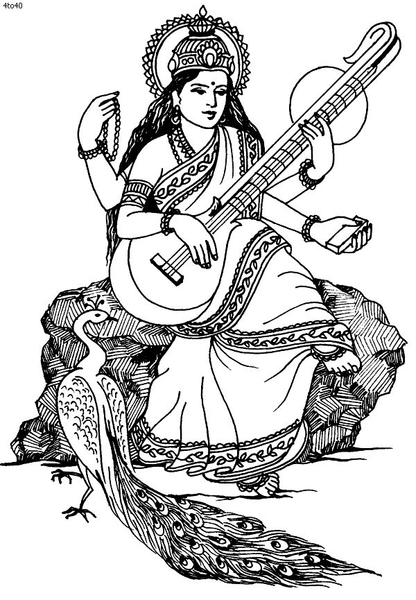 Goddess-Saraswati-Sketch.gif (600×865) Indian Drawing, Saraswati Devi, Outline Images, Beauty Art Drawings, Indian Art Paintings, Goddess Art, Mandala Design Art, Indian Gods, God Art