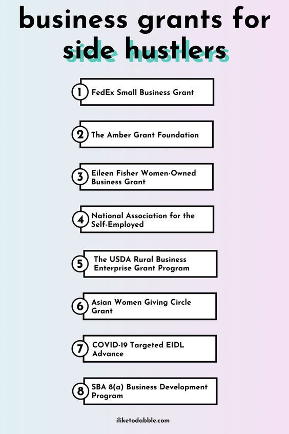 the business grants for side hustlers are shown in blue and pink colors