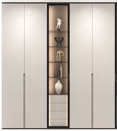 a white cabinet with shelves and vases in it