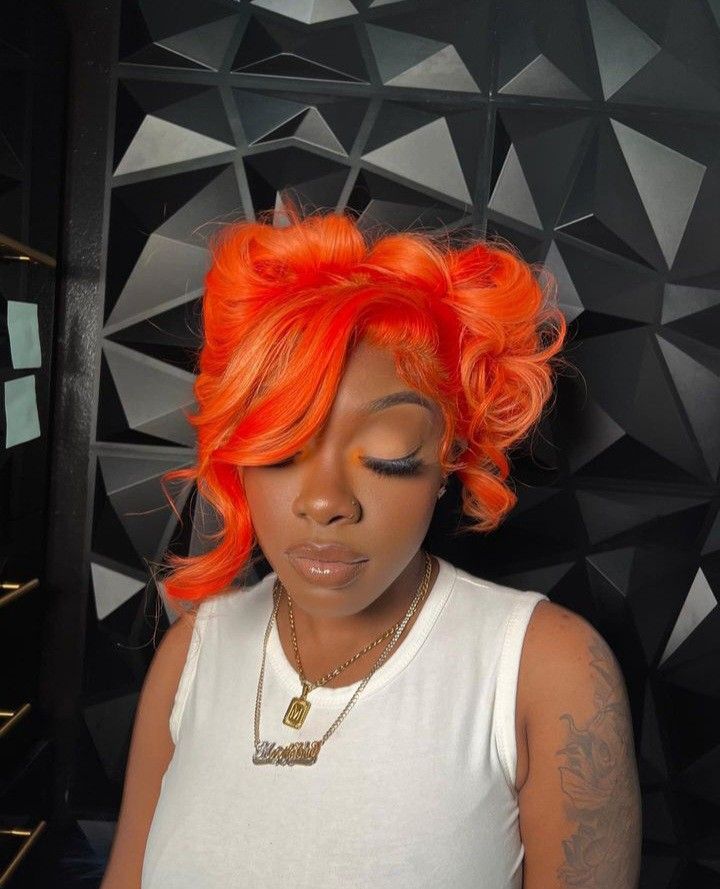 Orange Wig, Teenage Hairstyles, Human Virgin Hair, Baddie Hairstyles, Stylish Hair, Black Girls Hairstyles, Hair Waves, Lace Frontal Wig, Neon Orange