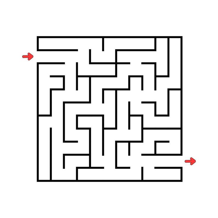 a square maze with an arrow pointing to the right and left ends, which are marked in red