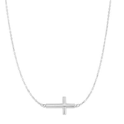 (eBay) Sideways Cross Pendant Necklace Real 14K White Gold Classic Cross Jewelry With Adjustable Chain, Minimalist Cross Jewelry For Anniversary, 14k Gold Cross Jewelry In White, White 14k Gold Cross Jewelry, Classic Cross Jewelry For Everyday, Anniversary Jewelry With Adjustable Chain And Cross Shape, Anniversary Jewelry With Adjustable Cross Chain, 14k White Gold Cross Jewelry, Adjustable Chain Cross Jewelry For Anniversary