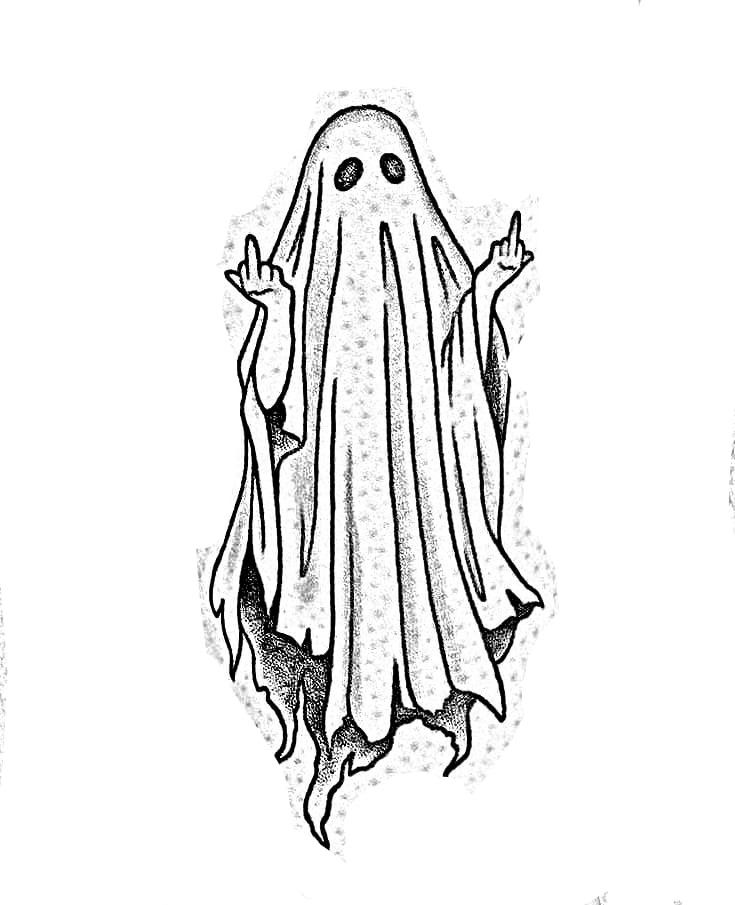 a black and white drawing of a ghost