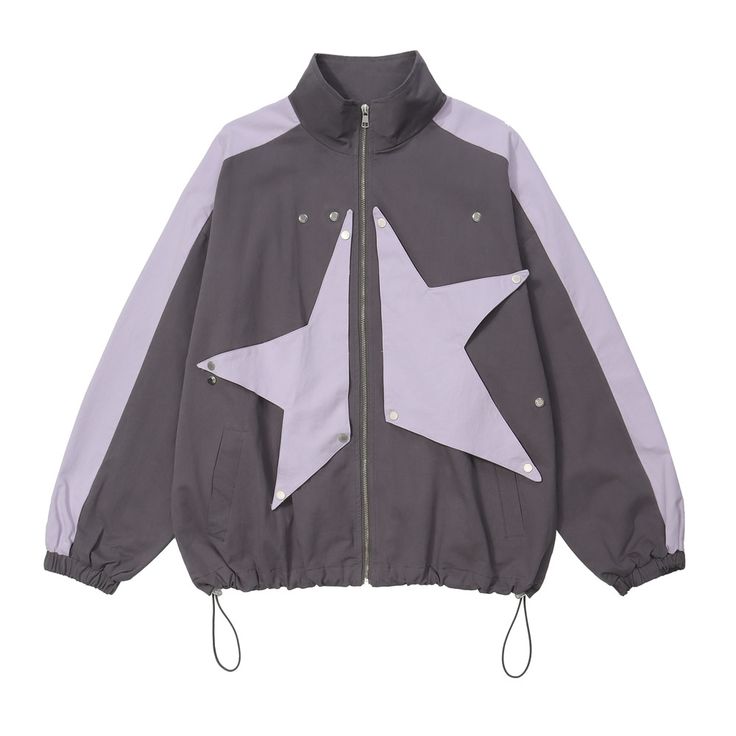 High Street Patch Star Bomber Jacket  Material: 100%Cotton  Size: M, L, XL Color: Gray, Black  Season: Spring, Fall,   Occasion: Leisure, Outdoor, Daily, Vacation,Fall Outfits Trendy Winter Outerwear With Star Print, Long Sleeve Star Print Outerwear For Fall, Fall Streetwear Outerwear With Star Print, Fall Star Print Outerwear For Streetwear, Trendy Long Sleeve Outerwear With Star Print, Winter Outerwear With Star Patch And Long Sleeves, Cotton Streetwear Outerwear With Star Print, Winter Long Sleeve Outerwear With Star Patch, Cotton Outerwear With Star Print For Streetwear