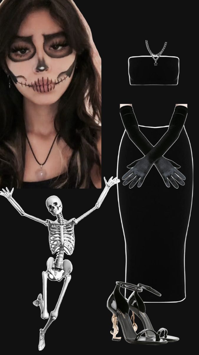 a woman wearing skeleton makeup and black dress