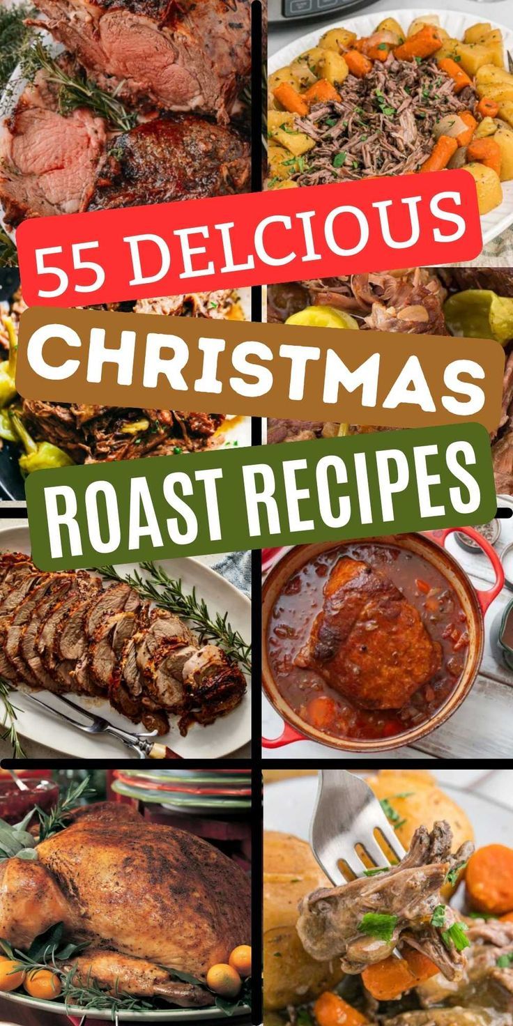 christmas roast recipe collage with the words 5 delicious christmas roast recipes