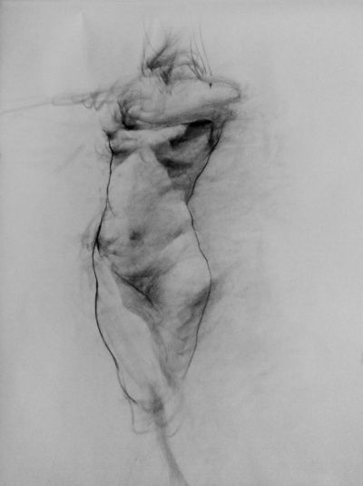 a black and white drawing of a naked woman