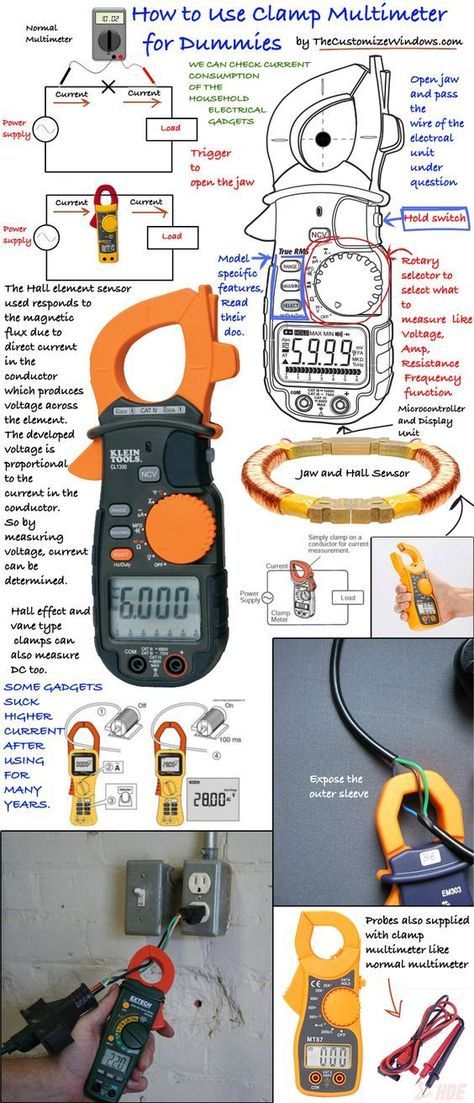 the instructions for how to use clamp multimeters and other electrical tools, including wires