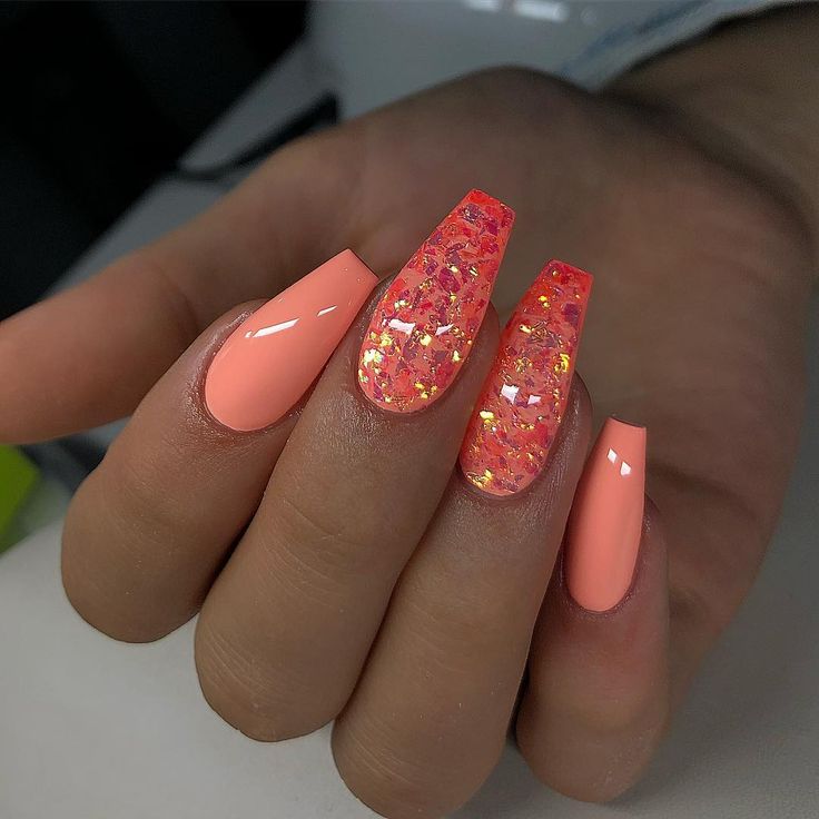 Acrylic Nails Natural, Orange Nail, Peach Nails, Coral Nails, Smink Inspiration, Her Nails, Rose Gold Nails, Summer Acrylic Nails, Nail Designs Glitter