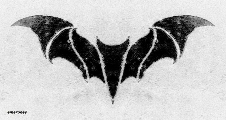 an image of a bat on the side of a white wall with black writing that says,