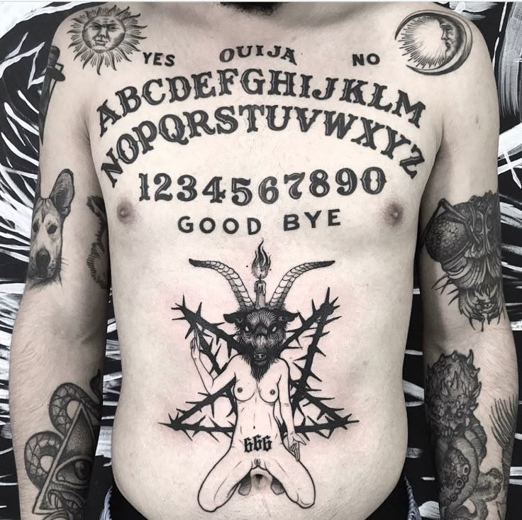 a man with many tattoos on his chest