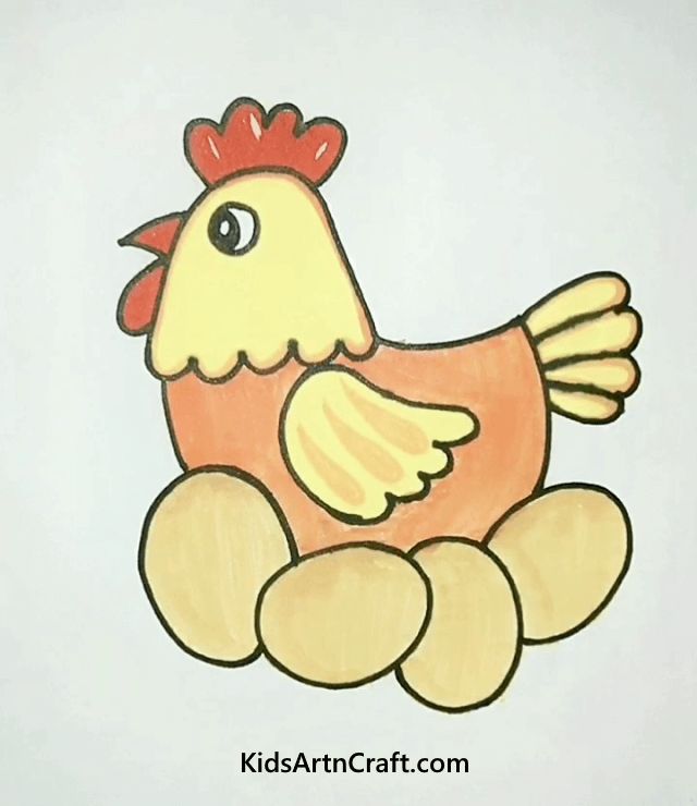 a drawing of a chicken sitting on top of eggs