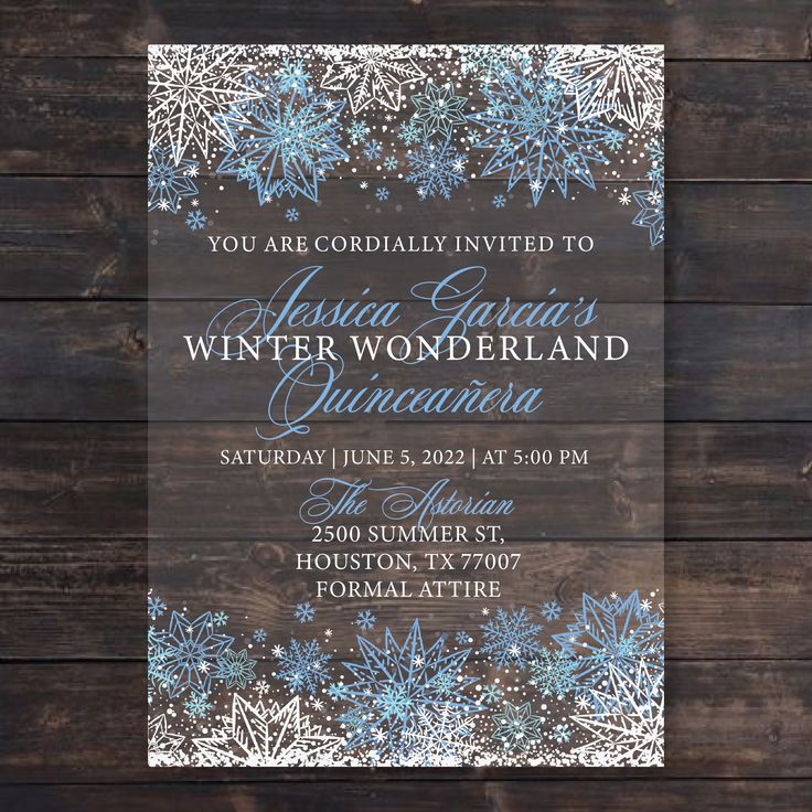 an elegant winter wonderland birthday party with snowflakes on the front and back of it