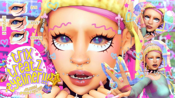 ✩ TRIX TREATZ Eyeliner ✩ | qloobs on Patreon Sims 4 Plug Earrings, Sims 4 Cc Hair Wicks, Sims 4 Eyeliner Patreon, Eyepatch Sims 4 Cc, Drag Sims 4 Cc, Sims 4 Acne Skin Details, Sims 4 Splatoon Cc, Ear Presets Sims 4 Cc, Gyaru Makeup Sims 4 Cc