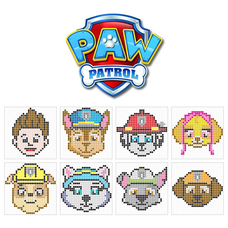 the paw patrol logo is shown in pixel art