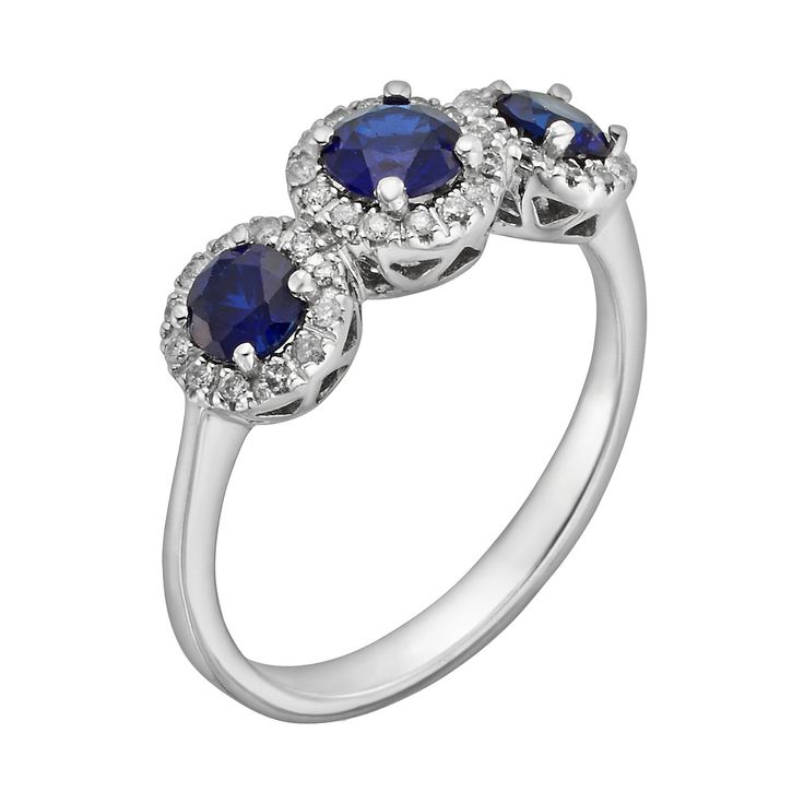 The Regal Collection 14k White Gold Genuine Sapphire and 1/5-ct. T.W. IGL Certified Diamond 3-Stone Frame Ring | Kohls Stone Frame, Frame Ring, Sapphire Stones, Colored Gems, Sapphire Stone, Round Cut Diamond, Rhodium Plated, Fashion Inspiration, Sapphire