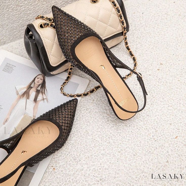 Lasaky - Chic Pointed-Toe Mesh High Heels with Thin Heels and Shallow Mouth Shoe Shine, Shoe Sole, Point Shoes, Chunky Heels Sandals, Toe Designs, Chunky Heels, Open Toe, Sandals Heels, Fashion Shoes