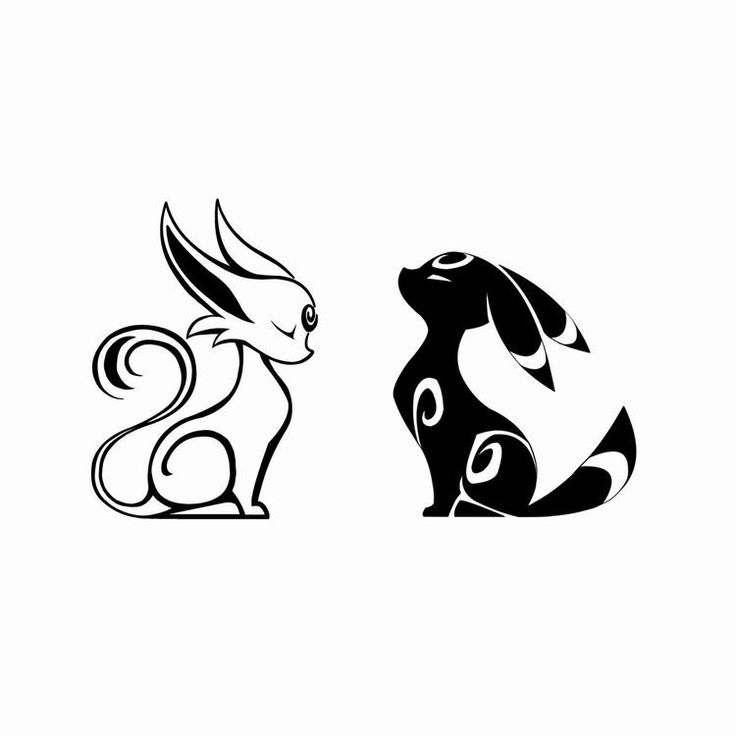 two black and white animals sitting next to each other on a white background, one with an animal's tail curled up