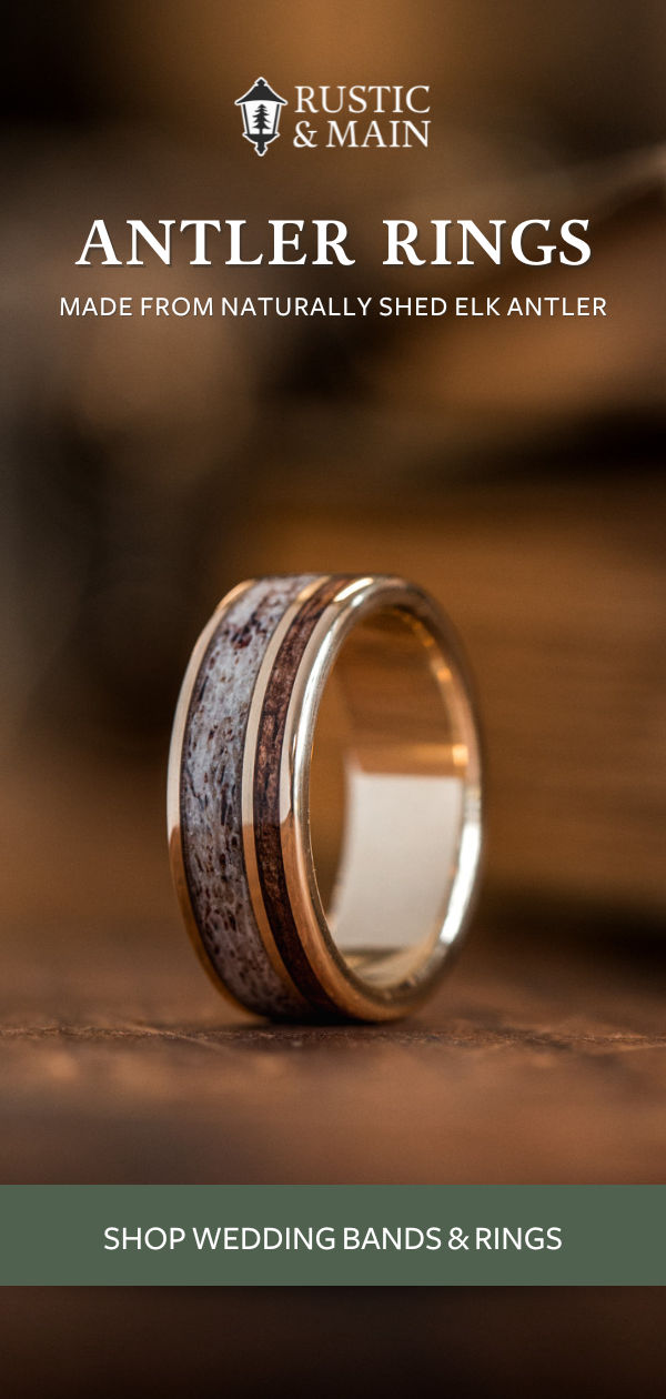 a wedding band with antler rings made from naturally shedk - antler wood