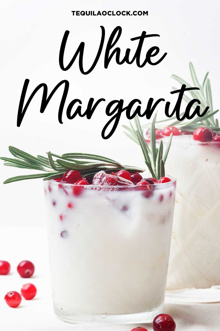 white margarita with cranberries and rosemary garnish