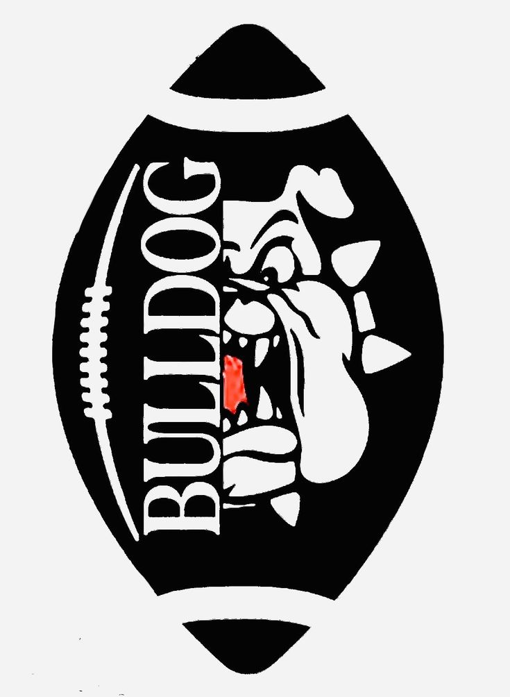 the bulldog logo is black and white with red