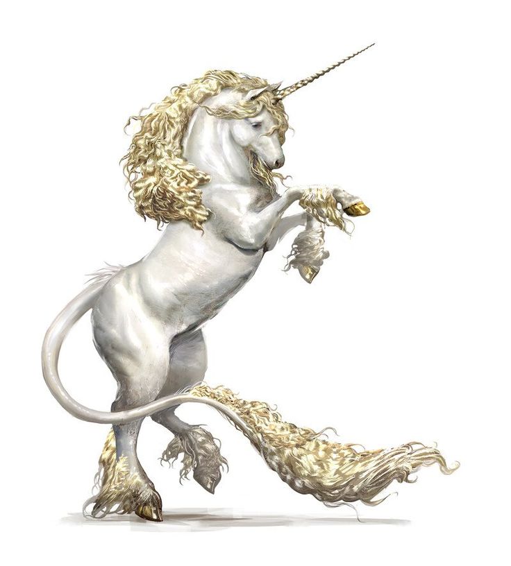 a white unicorn with long manes standing on its hind legs