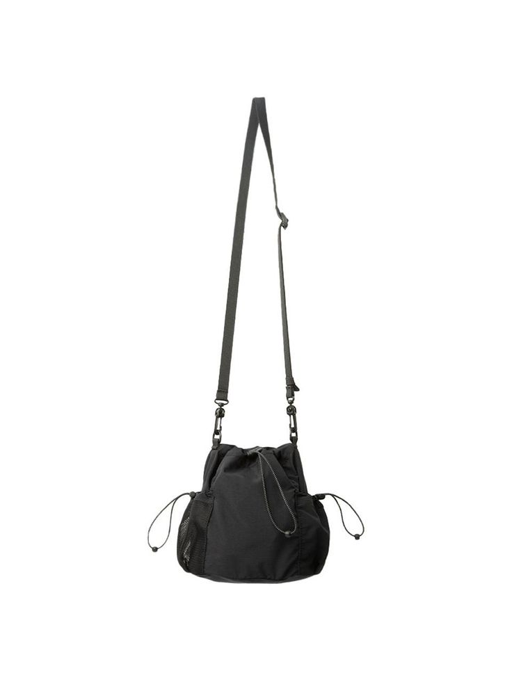 This is a casual and comfortable mini bucket bag that is made out of high quality polyester and nylon 100% fabric. With design detail of detachable cross strap and logo print on the back, it gives a trendy and casual mood.- Matte texture of nylon fabric- 3M elastic string and logo print on the back - Detachable cross strap Large Capacity Functional Black Bucket Bag, Functional Large Capacity Black Bucket Bag, Versatile Outdoor Bags With Functional Drawstring, Black Nylon Bag With Removable Pouch, Black Nylon Bucket Bag For Everyday Use, Casual Black Bucket Bag With Removable Pouch, Functional Black Bucket Shoulder Bag, Versatile Black Bucket Bag For Daily Use, Functional Black Bucket Bag