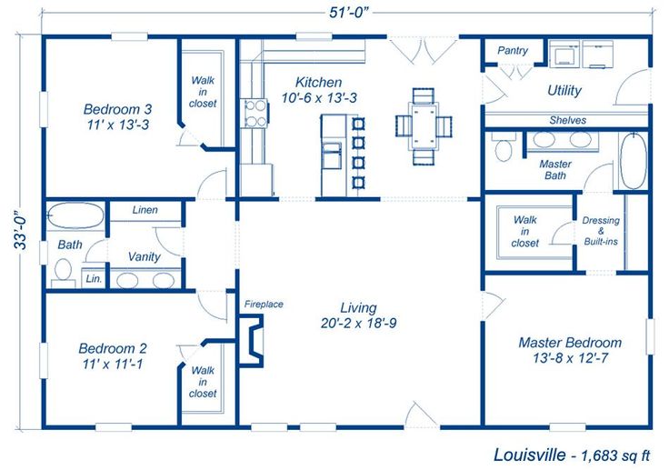 the floor plan for a two bedroom, one bath house with an attached kitchen and living room