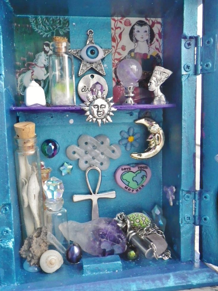 cabinet shrine Storybook Diorama, Witches Table, Sea Witchcraft, Miniature Mermaid, Sacred Space Altar, Shrines Art, Mini Altar, Pagan Crafts, Crystal Altar