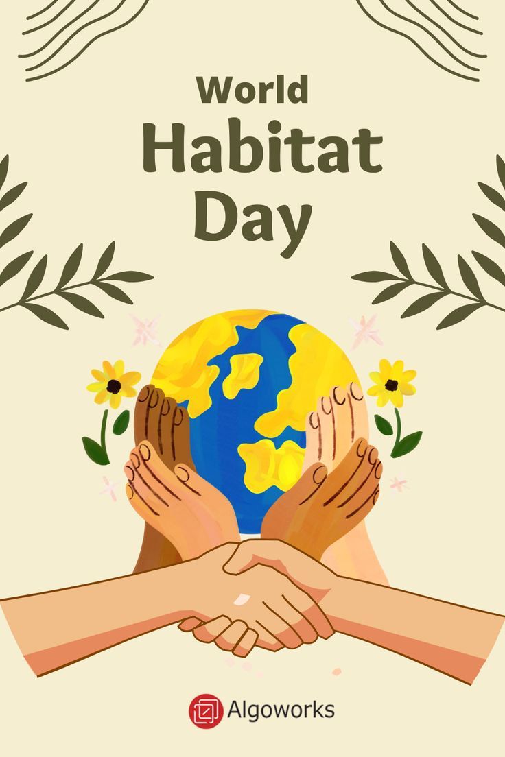 two hands are holding the earth with flowers around it and text that reads world habitat day