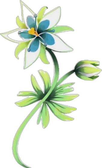 a drawing of a flower with green stems and blue petals