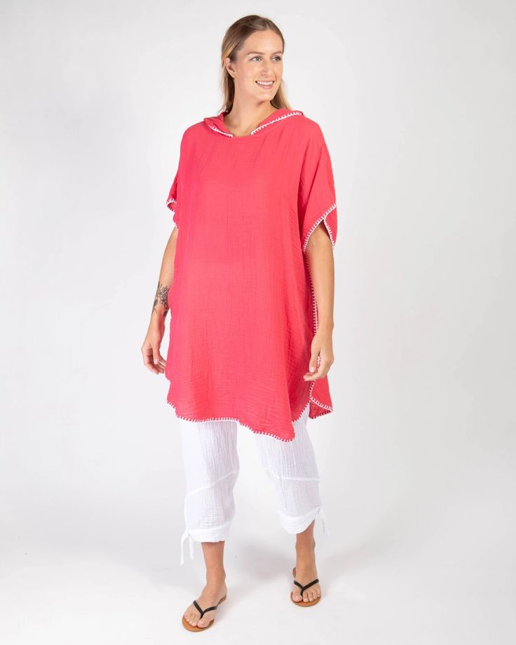 Made of airy cotton gauze, this One size poncho does double duty as a beach cover-up. Pop it on over your bikini or wear it with a favourite pair of jeans. 100% CottonDesigned in CanadaMade in Thailand in partnership with our amazing women's co-op Item# 941CLARE Casual Beach Poncho In Relaxed Fit, Casual Beach Poncho With Relaxed Fit, Casual Beach Poncho For Spring, Oversized Beach Poncho For Spring, Oversized Poncho For Beach In Spring, Summer Tunic Poncho, Relaxed Fit Poncho For Beach, Oversized Tunic Poncho For Summer, Beach Cotton Gauze Tops With Relaxed Fit