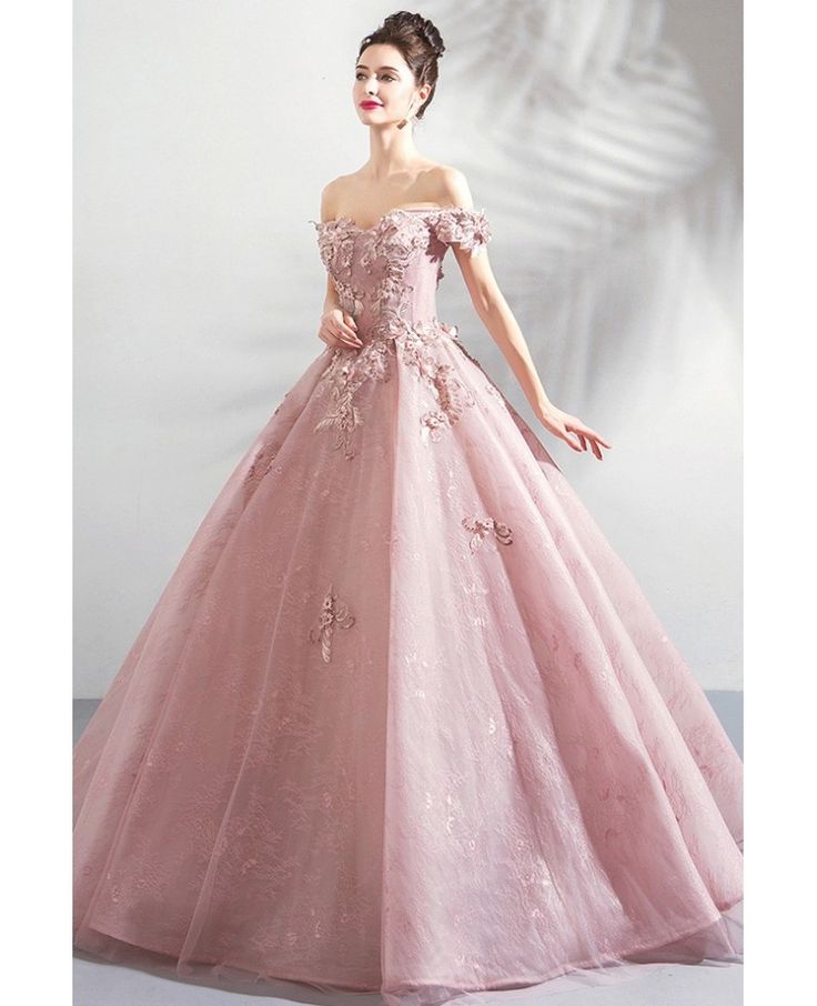 Fairy Off Shouler Pink Ball Gown Formal Prom Dress With Appliques Wholesale #T69070 - GemGrace.com Off Shoulder Evening Dress, Pink Ball Gown, Pink Evening Dress, Prom Dresses 2018, Wedding Dresses With Flowers, Pink Prom Dress, Applique Wedding Dress, Ball Gowns Evening, Formal Party Dress