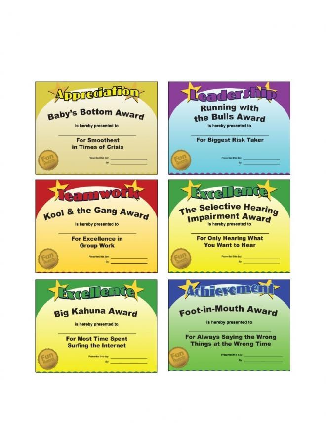 four award certificates for children's achievement in the arts and crafts program, each with